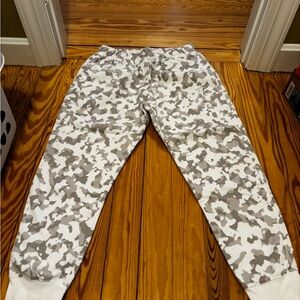 Gray and White Nike Camouflage Joggers